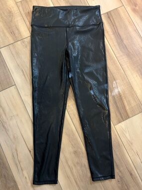 Mono B Black Faux Leather Snake-Print Leggings